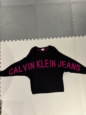 CALVIN KLEIN Oversized logo front cotton sweater with Dolman sleeves Large EUC